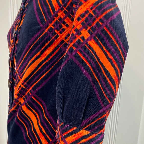 GO International Women's 3/4 Sleeve Plaid Multi Colored Corduroy Dress SZ xs - Picture 3 of 5
